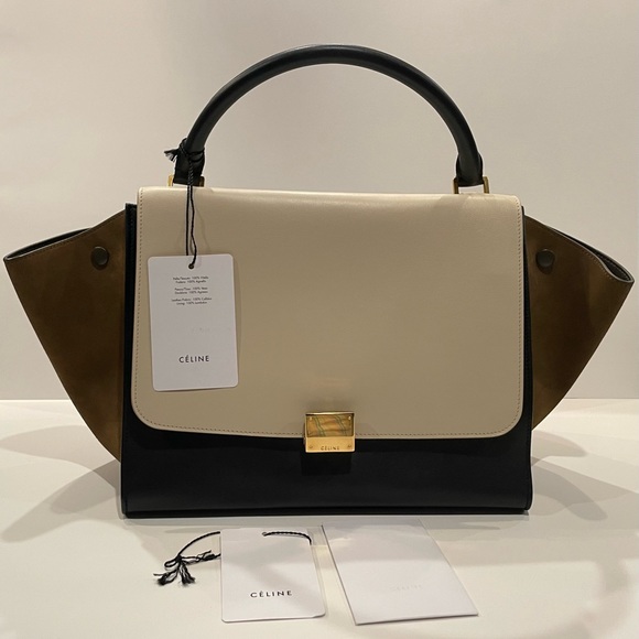 Celine Handbags - ICONIC☆Vintage Celine Trapeze - Tricolor Ivory Flap/Khaki/Black☆NWT